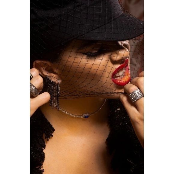 NEW 8 Other Reasons Silver Blue Rhinestone Gem Material Girl Necklace Chocker - Picture 7 of 7